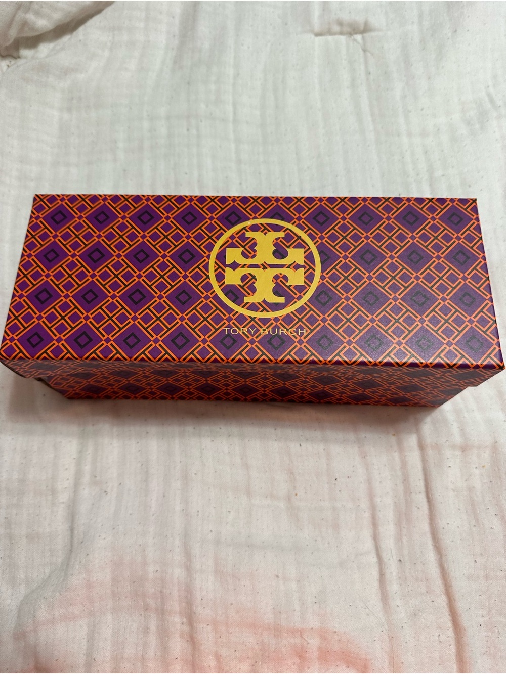 Tory Burch Purple and Orange Geometric Men's Accessories Box with Gold Logo